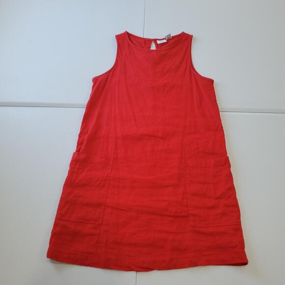 Halston Dress Womens Medium Red Linen Blend Shift Sleeveless Pockets A-Line - Picture 1 of 8